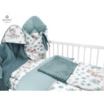Set bebeluși 6+1 piese, păturică de înfășat, prosop, păturică, cearceaf, față de pernă, husă pilotă și jucărie textilă, MimiNu, Sweet Deer Mint