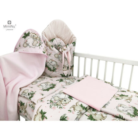 Set bebeluși 6+1 piese, păturică de înfășat, prosop, păturică, cearceaf, față de pernă, husă pilotă și jucărie textilă, MimiNu, Design, Baby Animals