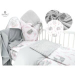Set bebeluși 6+1 piese, păturică de înfășat, prosop, păturică, cearceaf, față de pernă, husă pilotă și jucărie textilă, MimiNu, Lulu Rose