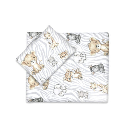 Set pentru cărucior cu pernuță și păturică cu husă detașabilă, MimiNu, Safari Natural