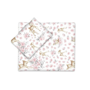 Set pentru cărucior cu pernuță și păturică cu husă detașabilă, MimiNu, Sweet deer Pink