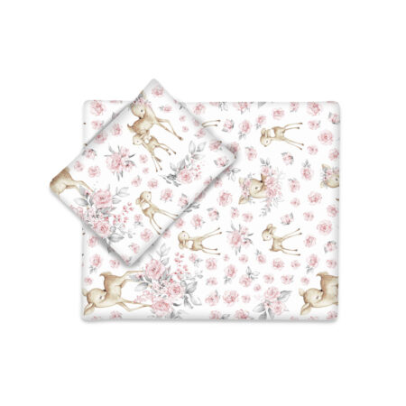 Set pentru cărucior cu pernuță și păturică cu husă detașabilă, MimiNu, Sweet deer Pink