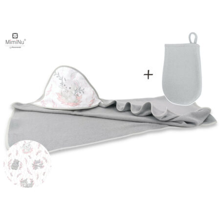 Set prosop de baie cu glugă + Mănușă, 100x100 cm, MimiNu, Lulu Rose