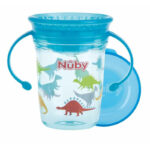 Cană cu mânere, Nuby, 360 grade, Din materialul ecologic tritan, Rezistentă, 240 ml, 6 luni+, Albastru