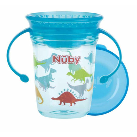Cană cu mânere, Nuby, 360 grade, Din materialul ecologic tritan, Rezistentă, 240 ml, 6 luni+, Albastru
