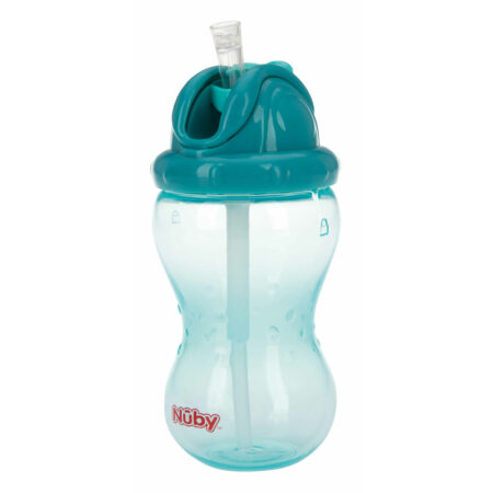 Cănuță cu pai anti-alunecare, 360 ml, cu închidere etanșă, Nuby, Albastru