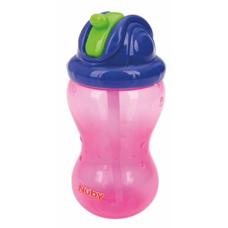 Cănuță cu pai anti-alunecare, 360 ml, cu închidere etanșă, Nuby, Roz