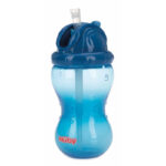 Cănuță cu pai anti-alunecare, 360 ml, cu închidere etanșă, Nuby, Bleumarin