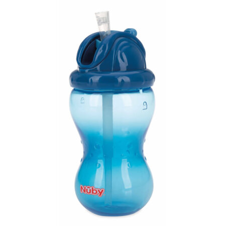 Cănuță cu pai anti-alunecare, 360 ml, cu închidere etanșă, Nuby, Bleumarin