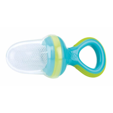 Dispozitiv de hrănire pentru fructe și legume cu capac de protecție, 6+ luni, Nuby, Albastru/Verde