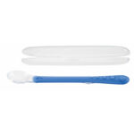 Lingură din silicon cu carcasă pentru depozitare, mâner 13 cm, 360 grade, Nuby, Albastru