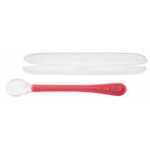 Lingură din silicon cu carcasă pentru depozitare, mâner 13 cm, 360 grade, Nuby, Roșu