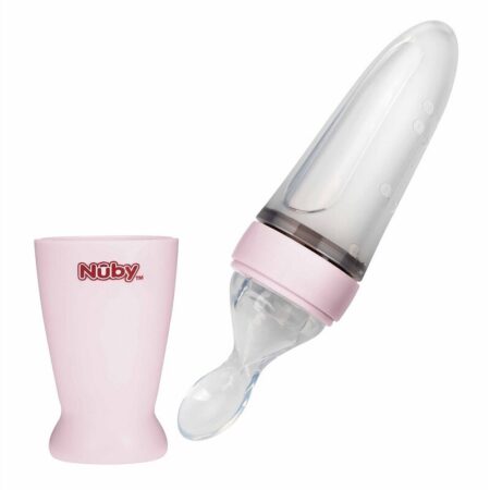 Lingurită cu rezervor, din silicon, 90 ml, 3 luni+, Nuby, Roz