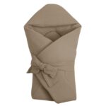Păturică de înfășat cu glugă și închidere cu panglică, din muselină, 75x75 cm, New Baby, Beige