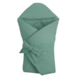 Păturică de înfășat cu glugă și închidere cu panglică, din muselină, 75x75 cm, New Baby, Green