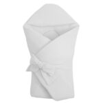Păturică de înfășat cu glugă și închidere cu panglică, din muselină, 75x75 cm, New Baby, White