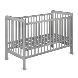 Pătuț din lemn bebe, 120x60 cm, cu suport pentru saltea reglabil, YappyKids, YappyUno, Gri