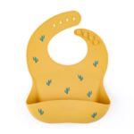 Bavetă reglabilă din silicon cu buzunar colector, Petite&Mars, Model cactus, Galben