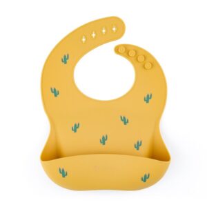 Bavetă reglabilă din silicon cu buzunar colector, Petite&Mars, Model cactus, Galben