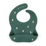 Bavetă reglabilă din silicon cu buzunar colector, Petite&Mars, Model Dinozauri, verde