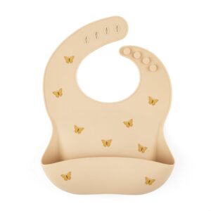 Bavetă reglabilă din silicon cu buzunar colector, Petite&Mars, Model fluturasi, Bej