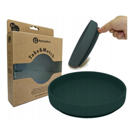 Farfurie, Petite&Mars, Take&Match, Din silicon, Fără BPA, 6 luni+, 400 ml, Verde Închis