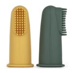 Set 2 periuțe de dinți pentru deget, cu peri moi, din silicon, 0 luni+, Petite&Mars, Galben/Verde