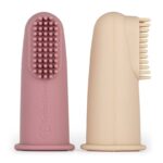 Set 2 periuțe de dinți pentru deget, cu peri moi, din silicon, 0 luni+, Petite&Mars, Roz/Bej
