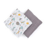 Set scutece 2 piese din muselină de bambus, 120 x 120 cm, Petite&Mars, Misty Grey Planes, Multicolor