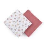 Set scutece 2 piese din muselină de bambus, 120 x 120 cm, Petite&Mars, Misty Rose Rainbow, Multicolor