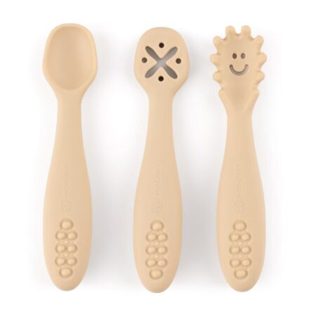 Set 3 lingurite, Petite&Mars, Diverse forme, Silicon, Fara BPA, 6 luni+, Bej