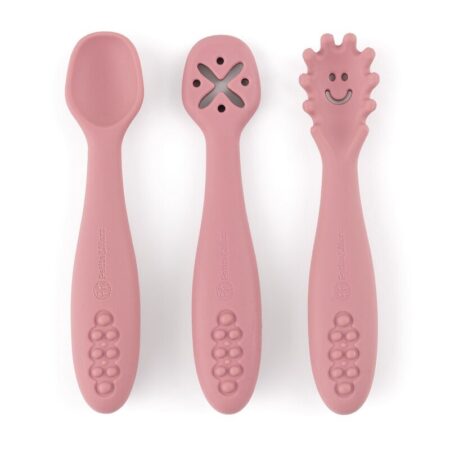 Set 3 lingurițe, Petite&Mars, Diverse forme, Silicon, Fără BPA, 6 luni+, Roz