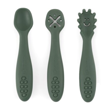 Set 3 lingurițe, Petite&Mars, Diverse forme, Silicon, Fără BPA, 6 luni+, Verde