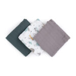Set scutece 3 piese din muselină de bambus, 68 x 68 cm, Petite&Mars, Moussy Grey Planets, Multicolor