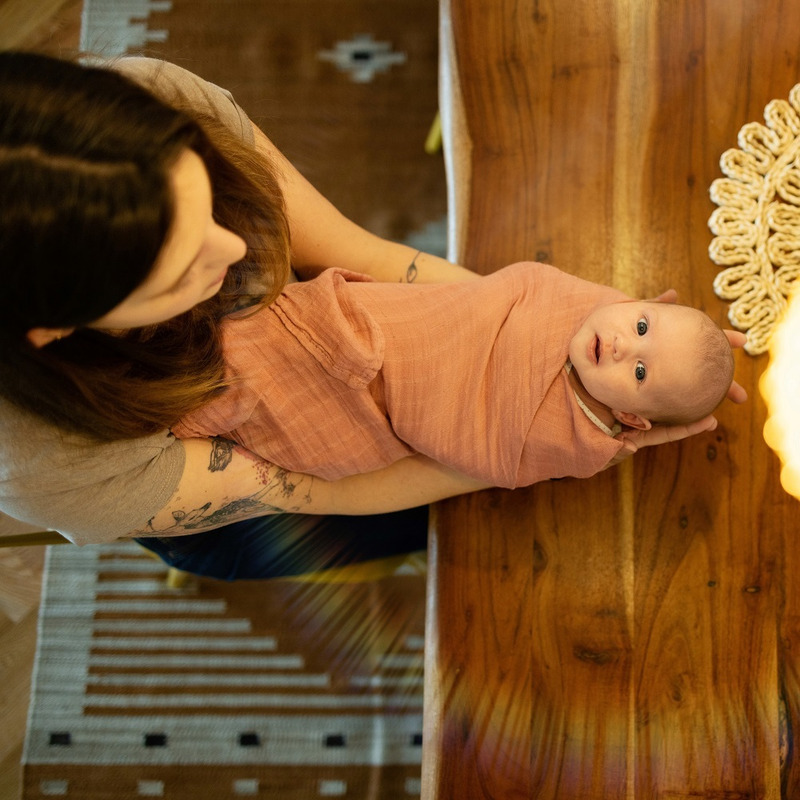 Set scutece 3 piese din muselină de bambus, 68 x 68 cm, Petite&Mars, Moussy Rose Rainbow, Multicolor - Image 8