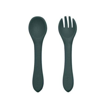 Set tacâmuri, Petite&Mars, Take&Match, Din silicon, Fără BPA 6 luni+, Verde închis