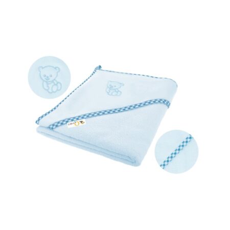 Prosop cu glugă din bumbac, 80x80 cm, Qmini, Sky