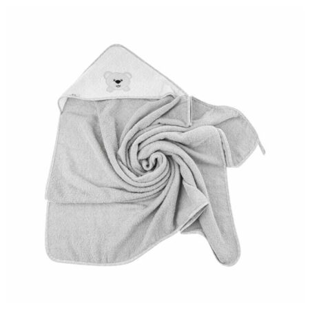 Prosop de baie cu glugă, Bocioland, 80x80 cm, Teddy Bear, Teddy Bear, Grey
