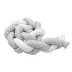 Protecție laterală pentru pătuț, 225 cm, tip bumper împletit, Bumbac, New Baby, Grey/White