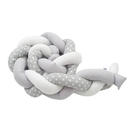 Protecție laterală pentru pătuț, 225 cm, tip bumper împletit, Bumbac, New Baby, Grey/White