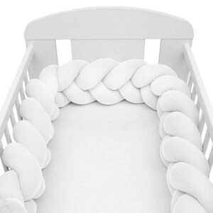 Protecție laterală tip bumper împletit, 210 cm, Muselină, New Baby, White