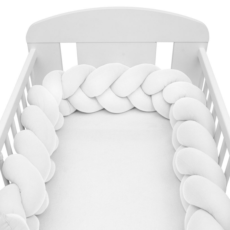 Protecție laterală tip bumper împletit, 210 cm, Muselină, New Baby, White