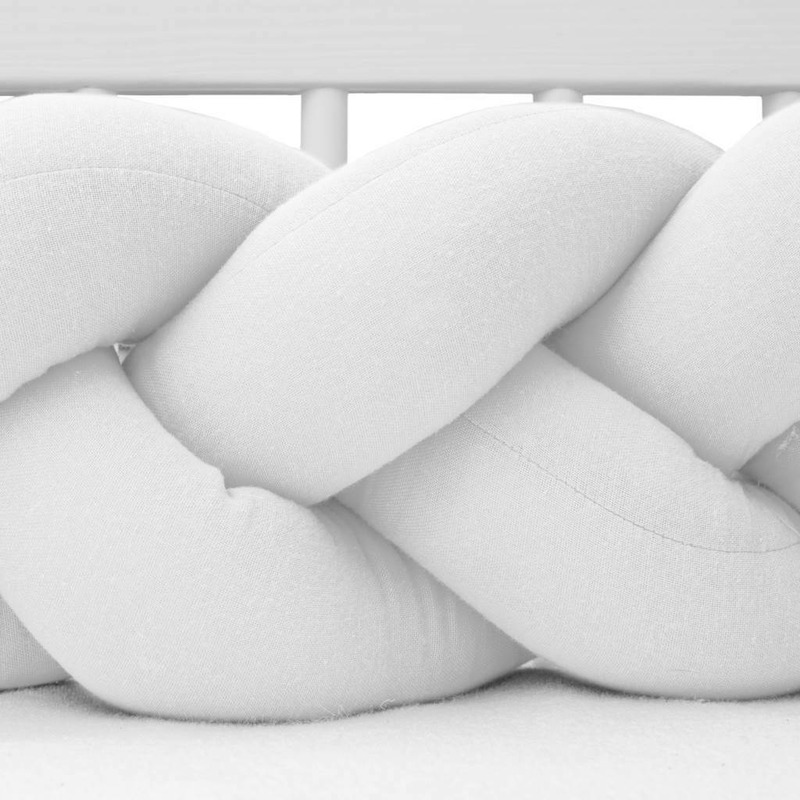 Protecție laterală tip bumper împletit, 210 cm, Muselină, New Baby, White - Image 2