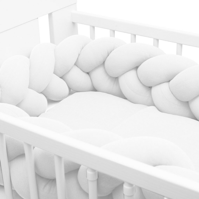 Protecție laterală tip bumper împletit, 210 cm, Muselină, New Baby, White - Image 3
