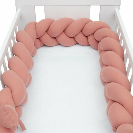 Protecție laterală tip bumper împletit, 225 cm, Muselină, New Baby, Pink