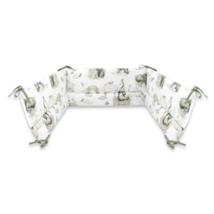 Apărătoare laterale pentru pătuț cu panglici, Bumbac, 180x30, Qmini Elephants on Rainbow