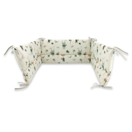 Apărătoare laterale pentru pătuț cu panglici, Bumbac, 180x30, Qmini Fox and Rabbit Bej