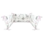 Apărătoare laterale pentru pătuț cu panglici, 180x30 cm, Bumbac, Qmini, Elephants on Rainbow Roz