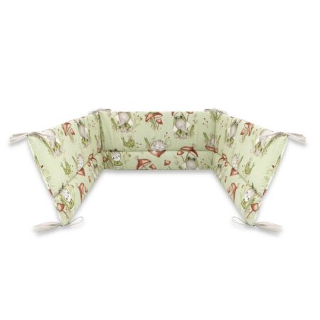 Apărătoare laterale pentru pătuț cu panglici, Bumbac, 180x30 cm Qmini, Frogs