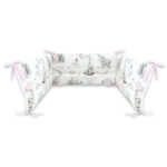 Apărătoare laterale pentru pătuț cu panglici, 210x30 cm, Bumbac, Qmini, Elephants on Rainbow Roz